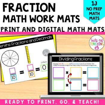 Preview of Fraction math work mats Fraction worksheets Comparing fractions Fraction centers