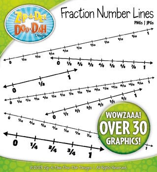 Preview of Fraction Math Number Lines Clipart {Zip-A-Dee-Doo-Dah Designs}
