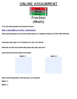 Preview of Fraction (Math) Online Assignment