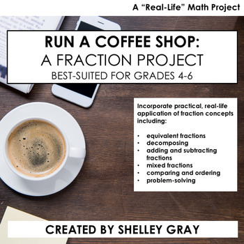 Preview of Fraction Math Project with 4th 5th 6th Fraction Activities - Run a Coffee Shop