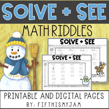 Preview of Fraction Math Riddles Upper Elementary | Winter Theme