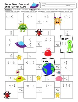 Preview of Fraction Maze: Watch Out for Aliens ~ Fractions with All Operations