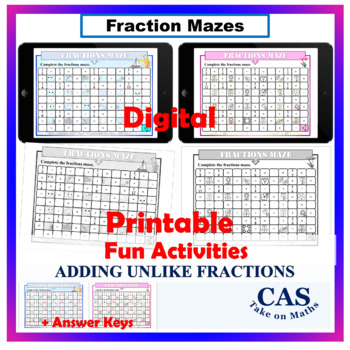 Preview of Fraction Mazes | Adding and Subtracting Unlike Fractions | Bundle