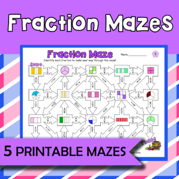 Preview of Introduction to fractions activity with fraction models - printable mazes