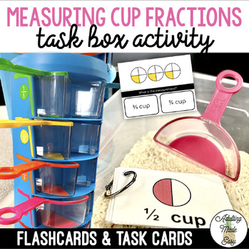 Preview of Fraction Measuring Cups Task Cards & Flashcard Work Task Box Activity