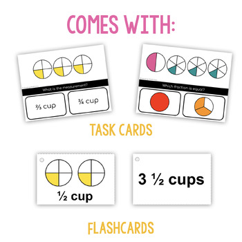 Fraction Measuring Cups Task Cards & Flashcard Work Task Box Activity