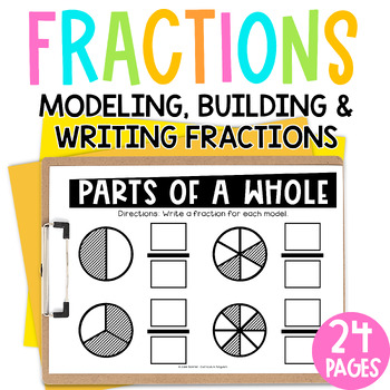 Preview of Fraction Models and Fractions on a Number Line Worksheets 3.NF.1 3.NF.2