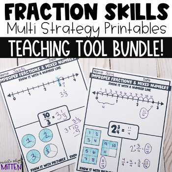 Preview of Fraction Multi Strategy Printable Teaching Tools Bundle | Number Lines & Models