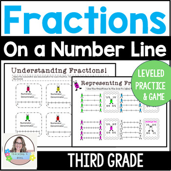 Preview of Fractions on a Number Line Practice Worksheets and Game 3rd Grade
