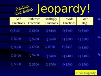 Preview of Fraction Operation Jeopardy