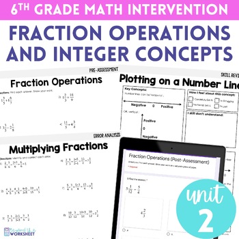 Preview of Fraction Operation and Integer Concepts 6th Grade Math Intervention Unit