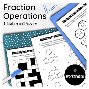 Preview of Fraction Operations Activities and Puzzle Worksheets