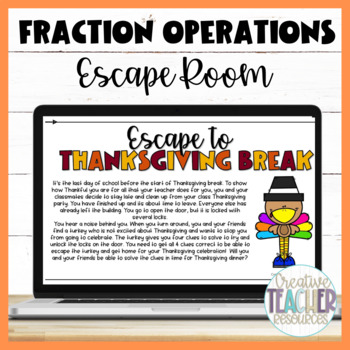 Preview of Fraction Operations Digital Escape Room-- Thanksgiving