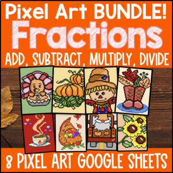 Preview of Fraction Operations Pixel Art BUNDLE | Google Sheets | Like Unlike Denominators