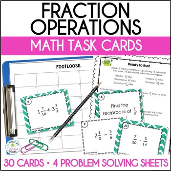 Preview of Fraction Operations 5th, 6th Grade Math Task Cards Activity and Problem Solving