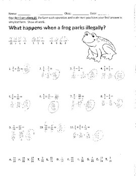 fraction operations joke worksheet with answer key tpt