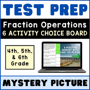 Preview of 4th 5th 6th Grade Math ⭐ Fraction Operations TEST PREP ⭐ Mystery CHOICE BOARD
