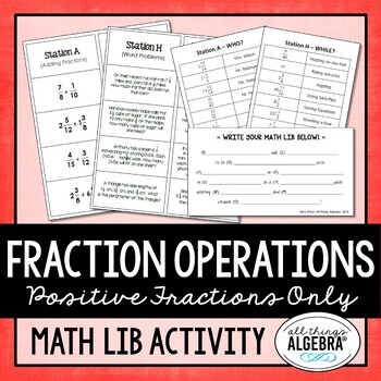 Preview of Fraction Operations (Positive Fractions Only) | Math Lib Activity