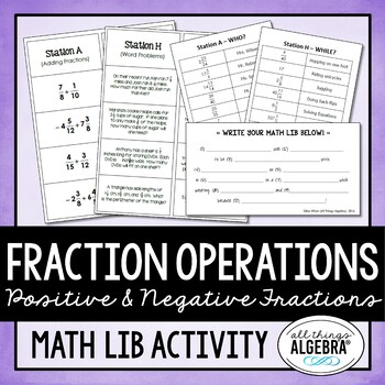 Preview of Fraction Operations (Positive and Negative Fractions)  | Math Lib Activity