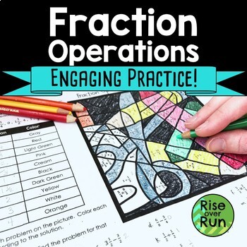 Preview of Fraction Operations Practice Worksheet with Color by Answer