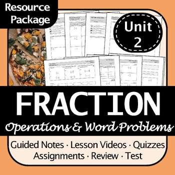 Preview of BC Math 8 Fraction Operations Resource Pack: Notes, Practice, Quizzes Test