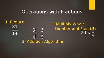 Preview of Fraction Operations -Review for Algebra or 8th -PowerPoint (w/ free video)