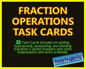 Preview of Fraction Operations Task Cards-Distance Learning Print & Digital Options