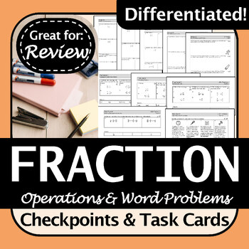 Preview of BC Math 8 Fraction Operations Task Cards & Checkpoints | Versatile, Engaging!