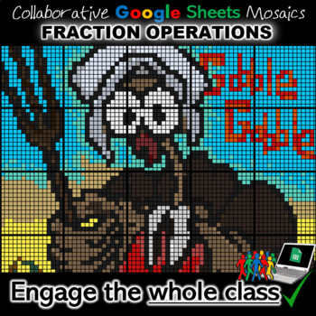 Preview of Fraction Operations Turkey, Digital Google Mosaic (18- & 30-Sheet, 5 Versions)