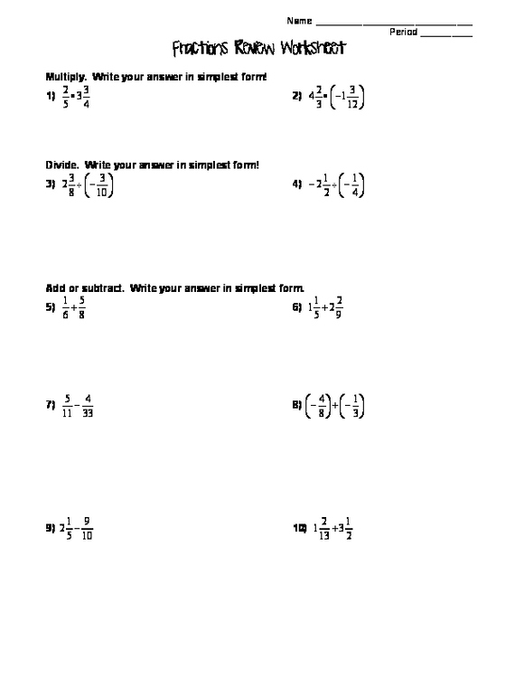 unit fraction operations homework 5 answer key