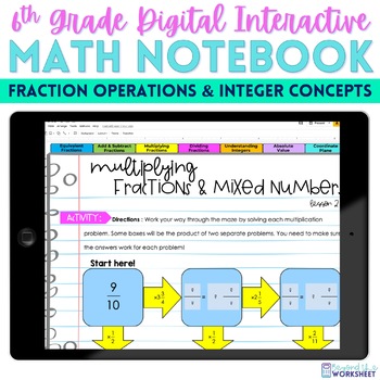 Preview of Fraction Operations & Integer Concepts - 6th Grade Digital Interactive Notebook