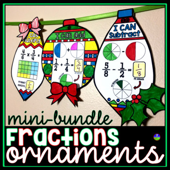 Preview of Add, Subtract and Multiply Fractions Christmas Holiday Math Ornament Activities