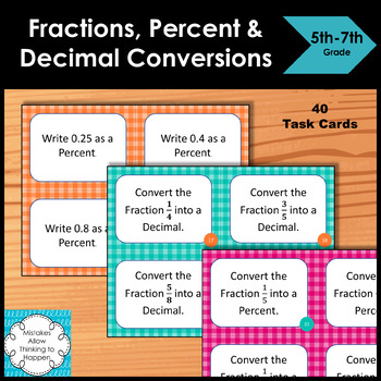 Preview of Fraction Percent & Decimal Conversions Task Cards