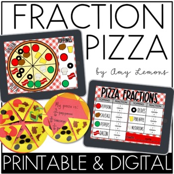Preview of Fraction Pizza Math Craft and Activity for Parts of a Whole, Pizza Fractions
