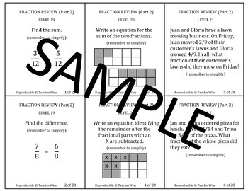 Preview of Fraction Problem Solving Review Task Cards: Levels 19-32 Addition & Subtraction