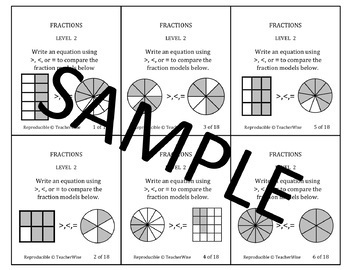 Preview of Fraction Problem Solving Task Cards Bundle Levels 1 - 3 Identify, Compare, Graph