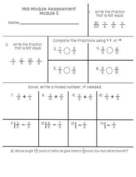 Fraction Quiz~Eureka Math (Engage NY) Module 5 (4th Grade ...