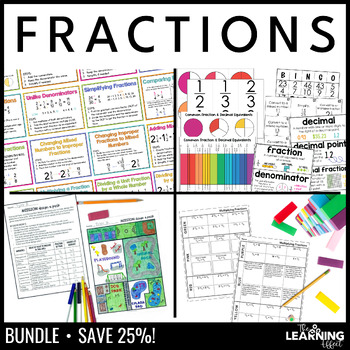 Preview of Fractions BUNDLE | Math Posters Anchor Charts Games Word Wall Activities