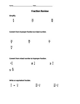 Preview of Fraction Review