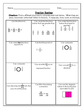 4th grade fraction review activities by live2teach123 tpt