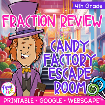 Preview of Candy Factory Fractions Review 4th Grade Math Escape Room Print Digital Activity