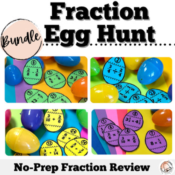 Preview of Fraction Review Egg Hunt BUNDLE | 5th Grade Skills Review SCOOT