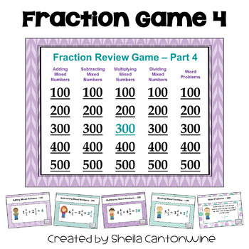 Preview of Fraction Game 4 with Mixed Numbers and Word Problems
