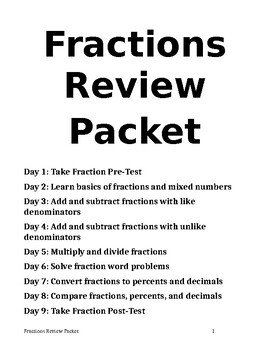 Preview of Fraction Review Packet