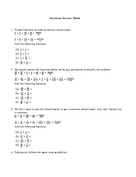 Preview of Fraction Review Sheet