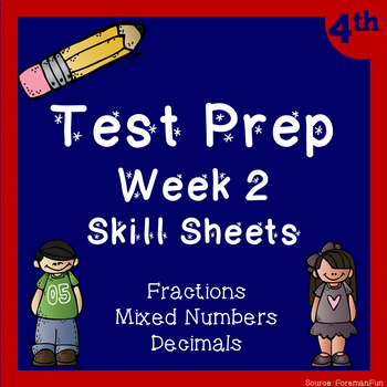 Preview of 4th Grade Fraction Review Worksheets - Standardized and IAR Test Prep