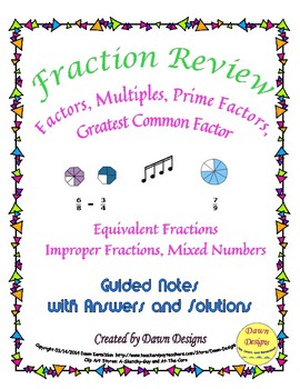 Preview of Fraction Review of Factors, Multiples, Prime Factors, GCF