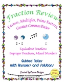 Fraction Review of Factors, Multiples, Prime Factors, GCF