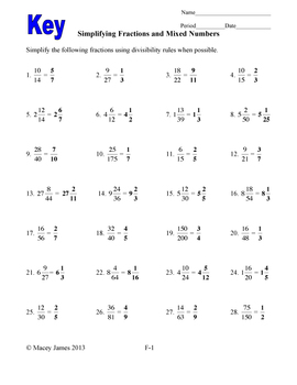 fraction simplification by macey james teachers pay teachers