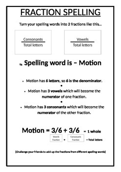 Fraction Spelling Activity - Spelling Lists with a Twist
